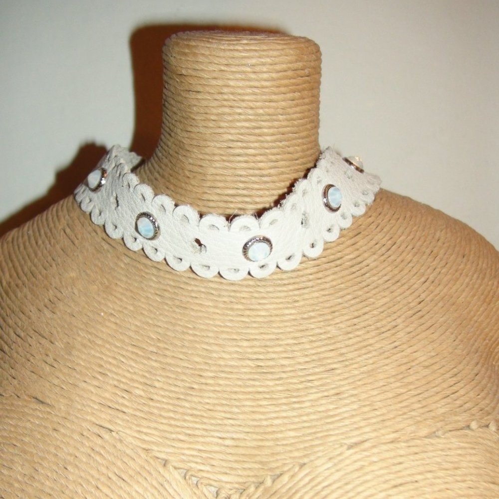 Leatherock Cut Out Leather Choker Swarovski Crystal